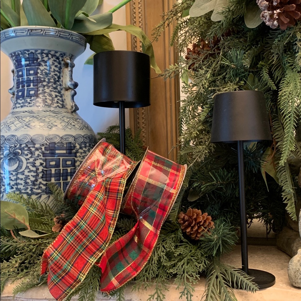 Tartan Plaid Ribbon Red Green Blue Stripe Ralph Lauren Holiday Look Gold Accents